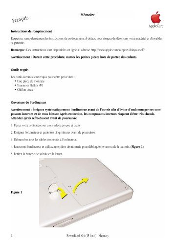 Apple PowerBook G4 (15-inch, FireWire 800) - MÃ©moire - Instructions de remplacement - PowerBook G4 (15-inch, FireWire 800) - MÃ©moire - Instructions de remplacement