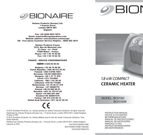 Bionaire Chauffage soufflant Bionaire BCH160B-I - notice