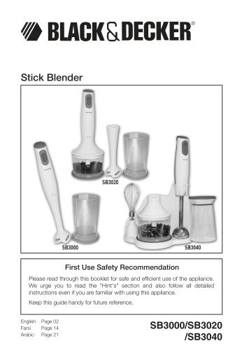 BlackandDecker Mixeur- Sb3020 - Type 1 - Instruction Manual (Anglaise - Arabe)