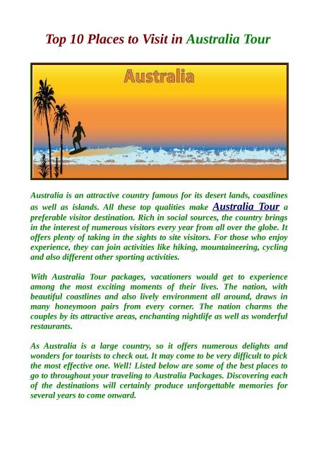 Top 10 Places to Visit in Australia Tour.