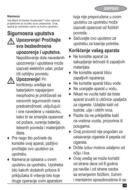 BlackandDecker Aspirateur Auto- Adv1220 - Type H1 - Instruction Manual (Balkans)