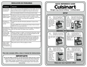 Cuisinart Single Cup Grind & Brewâ¢ Coffeemaker -DGB-1 - Quick Reference