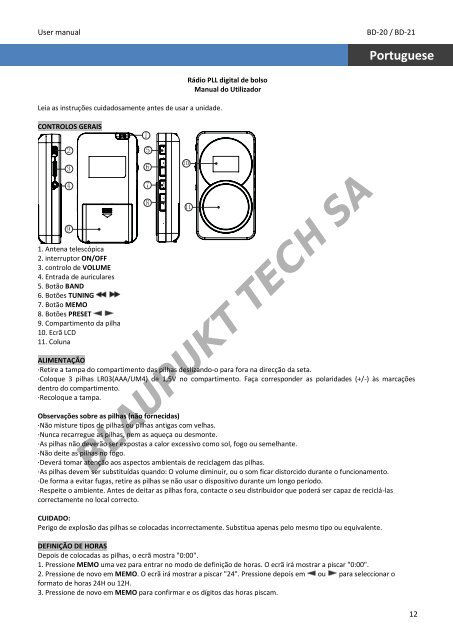 Blaupunkt Radio analogique Blaupunkt BD-20 - notice