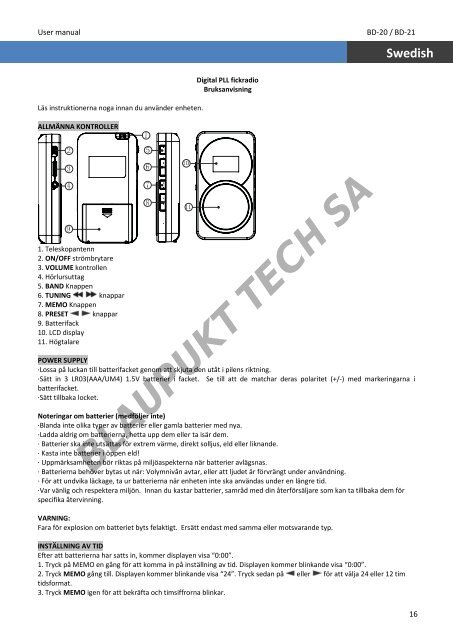 Blaupunkt Radio analogique Blaupunkt BD-20 - notice