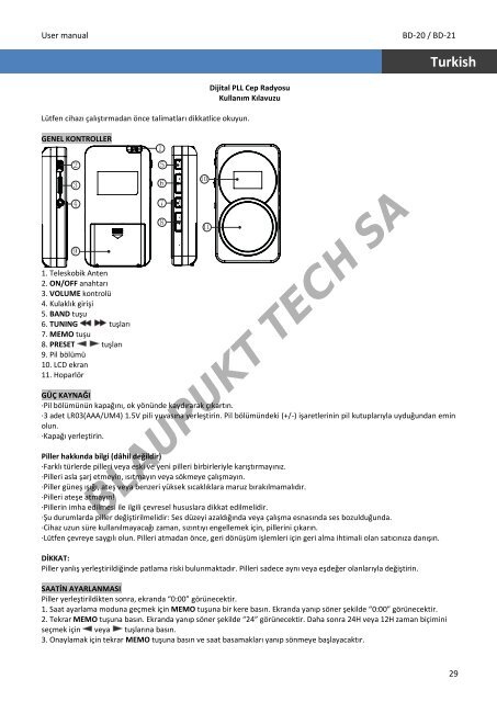 Blaupunkt Radio analogique Blaupunkt BD-20 - notice