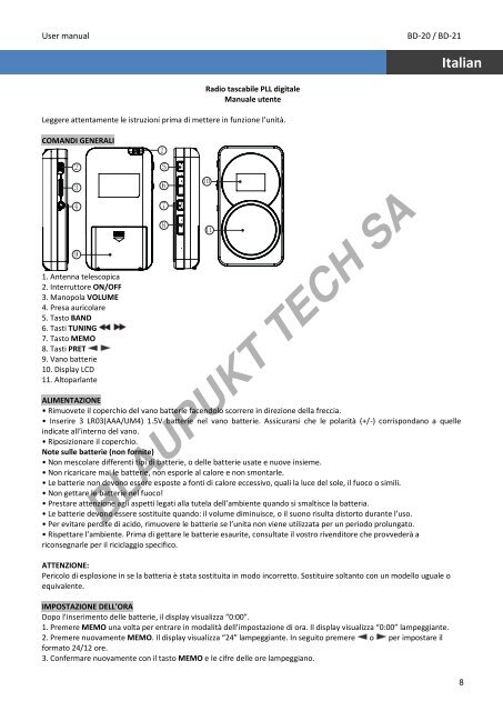 Blaupunkt Radio analogique Blaupunkt BD-20 - notice