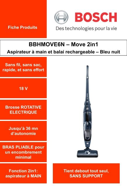 Bosch Aspirateur balai Bosch BBHMOVE6N - fiche produit