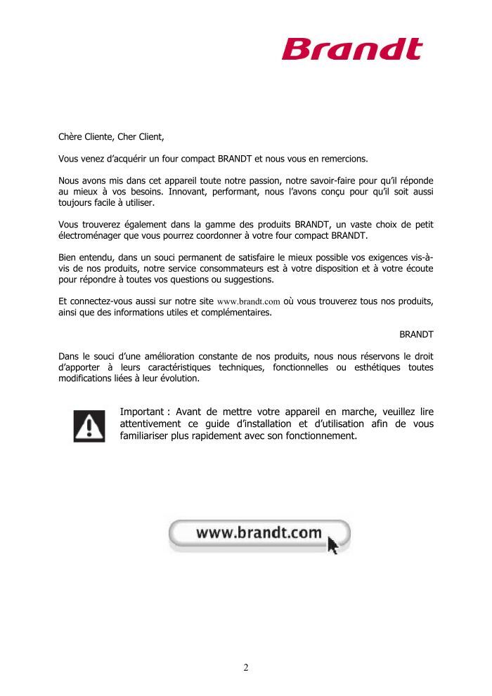 Brandt Mini four Brandt FC4200MB - notice