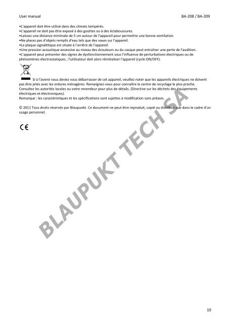 Blaupunkt Radio analogique Blaupunkt BA-208 - notice