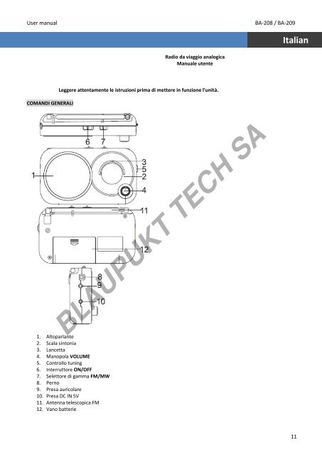 Blaupunkt Radio analogique Blaupunkt BA-208 - notice