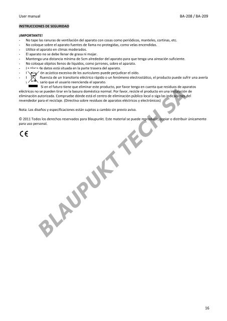 Blaupunkt Radio analogique Blaupunkt BA-208 - notice