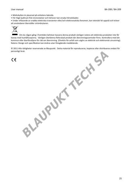 Blaupunkt Radio analogique Blaupunkt BA-208 - notice