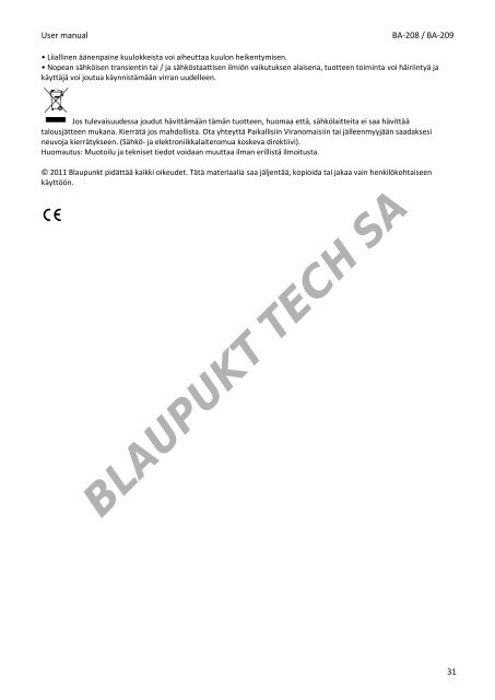 Blaupunkt Radio analogique Blaupunkt BA-208 - notice