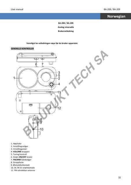 Blaupunkt Radio analogique Blaupunkt BA-208 - notice