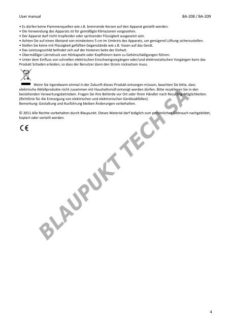 Blaupunkt Radio analogique Blaupunkt BA-208 - notice