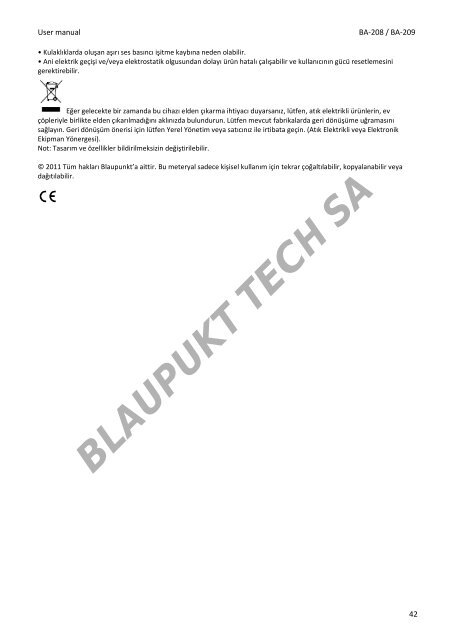 Blaupunkt Radio analogique Blaupunkt BA-208 - notice