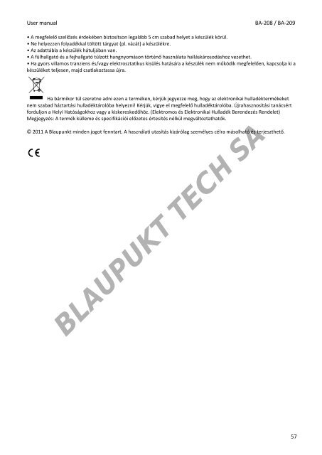 Blaupunkt Radio analogique Blaupunkt BA-208 - notice