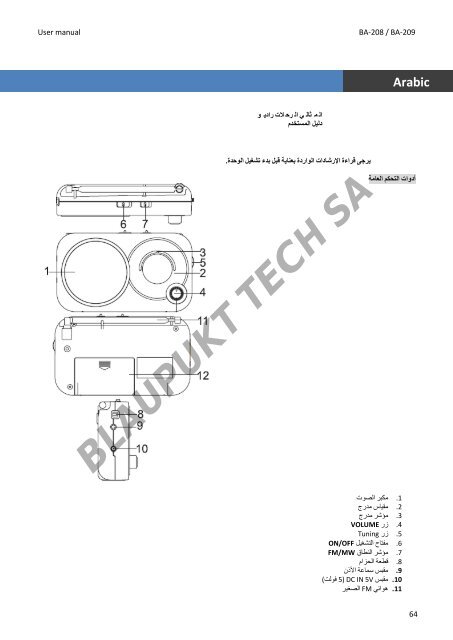 Blaupunkt Radio analogique Blaupunkt BA-208 - notice