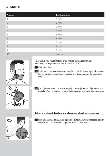 Philips Norelco Beardtrimmer 3100 Beard trimmer, Series 3000 - User manual - FIN