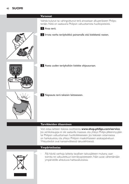 Philips Norelco Beardtrimmer 3100 Beard trimmer, Series 3000 - User manual - FIN