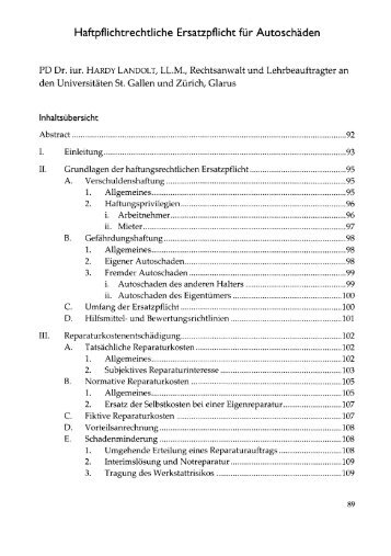 Haftpflichtrechtliche Ersatzpflicht für Autoschäden - Hardy-Landolt.ch