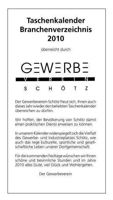 Taschenkalender Branchenverzeichnis 2010 - Gewerbeverein Schötz