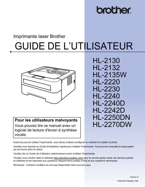 Brother HL-2240D - Guide utilisateur