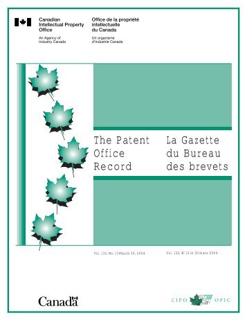 the patent office record la gazette du bureau des ... - Industrie Canada