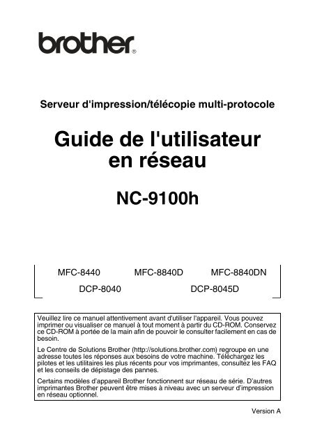 Brother DCP-8040 - Guide utilisateur r&eacute;seau