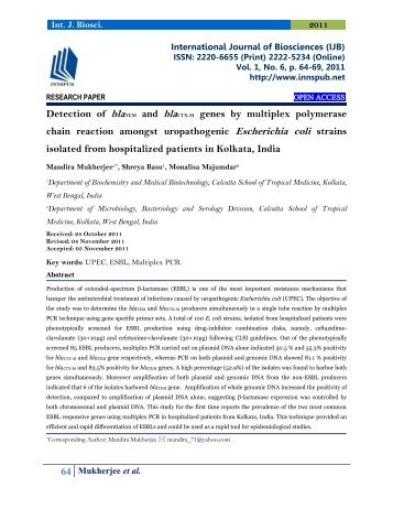 Detection of blaTEM and blaCTX-M genes by multiplex polymerase chain reaction amongst uropathogenic Escherichia coli strains isolated from hospitalized patients in Kolkata, India