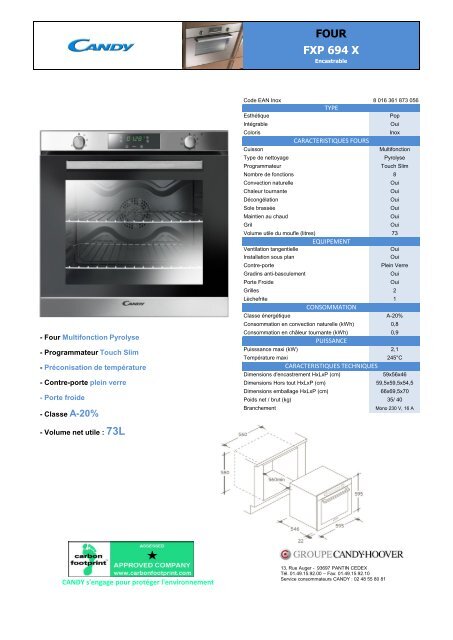 Candy Four Encastrable Candy FXP694X - notice