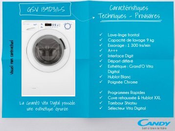 Candy Lave linge hublot Candy GSV 139D3/1-S - fiche produit