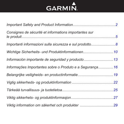 Garmin STPc530 OEM,AM,Mopar,KA Kit - Informations importantes sur le produit et la s&eacute;curit&eacute;