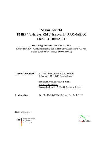 Schlussbericht BMBF Vorhaben KMU-innovativ: PRONABAC FKZ ...
