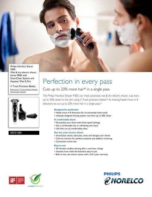 Philips Norelco Shaver 9300 Wet &amp;amp; dry electric shaver, Series 9000  - Leaflet - AEN