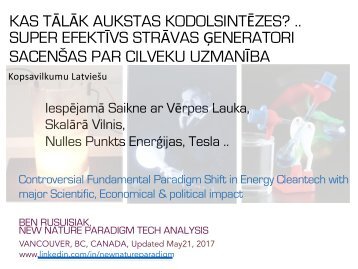 Kas Tālāk Aukstas Kodolsintēzes? .. Super Efektīvs Strāvas Ģeneratori Sacenšas par Cilveku Uzmanība(Kopsavilkumu Latviešu) / What's Next Cold Fusion?  Fundamental Paradigm Shift in Energy Cleantech with Scientific, Economical & political impact