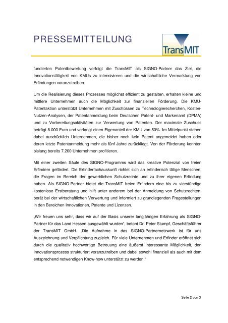 TransMIT wird Partner im bundesweiten SIGNO ... - TransMit GmbH