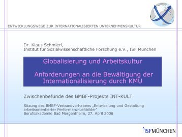 Globalisierung und Arbeitskultur Anforderungen an ... - ISF München