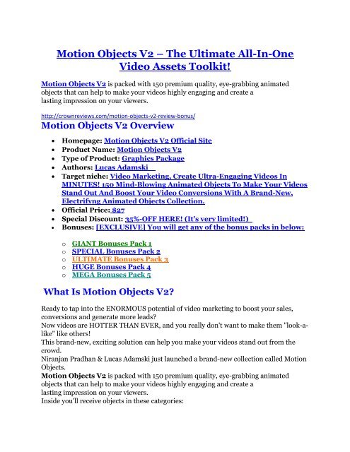 Motion Objects V2 review- Motion Objects V2 (MEGA) $21,400 bonus