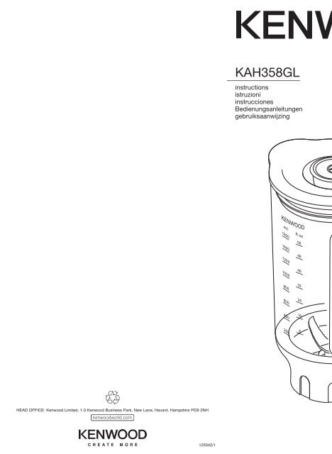 Kenwood KAH358GL - Blender En Verre 1,8 L Thermorésistant Pour Robot Pâtissier Chef Et Major