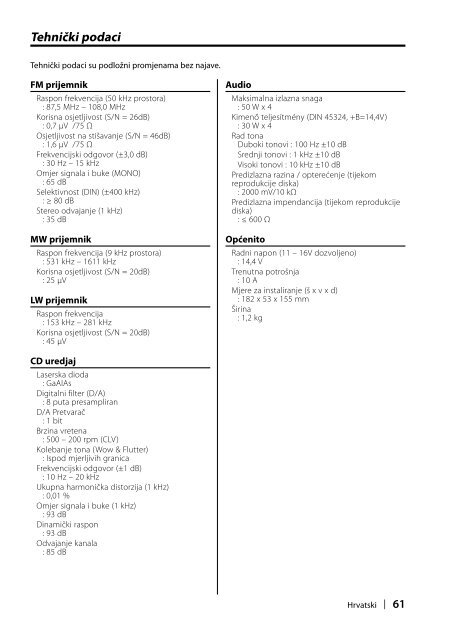 Kenwood KDC-508 - Car Electronics Hungarian, Croatian, Slovene ()