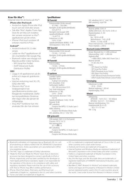 Kenwood DPX305U - Car Electronics Swedish (Quick Start Guide) ()