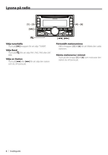 Kenwood DPX305U - Car Electronics Swedish (Quick Start Guide) ()