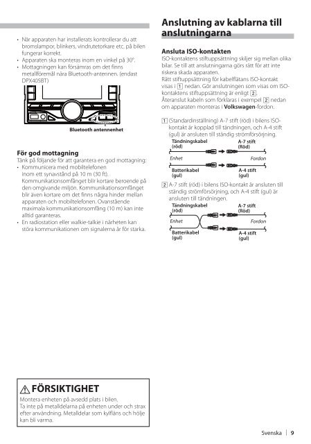 Kenwood DPX305U - Car Electronics Swedish (Quick Start Guide) ()