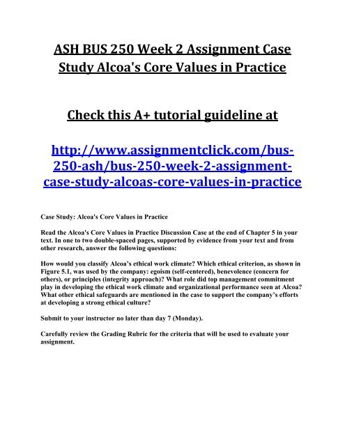 how would you classify alcoas ethical work climate