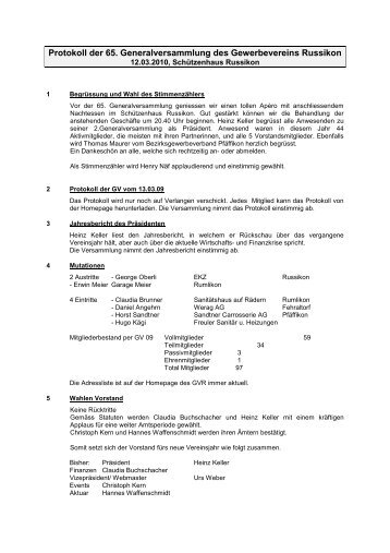 Protokoll GV 10 des Gewerbevereins Russikon - Gewerbeverein ...