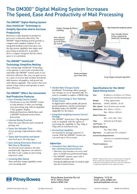 DM 300 Postage Meter Brochure - Pitney Bowes