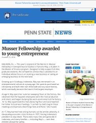 Musser Fellowship awarded to young entrepreneur  Penn State University