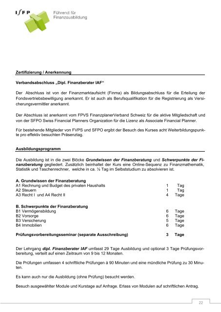 Dipl. Finanzberater IAF - IfFP