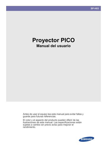 Samsung Ultra-Portable LED Projector - SP0351VBX/ZA - User Manual ver. 1.0 (SPANISH,5.06 MB)